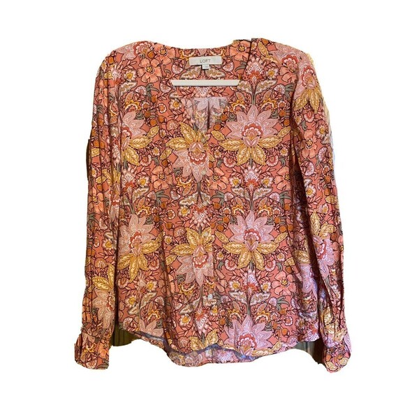 Ann Taylor LOFT Womens Size Small Multicolor Floral Paisley Viscose V-Neck Top - Picture 1 of 5